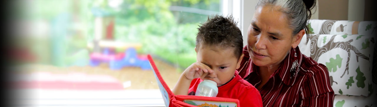 Adult reading to young child