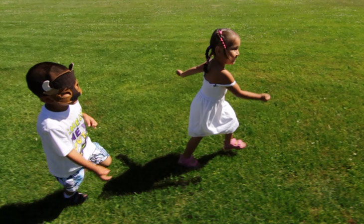 Playing outside with felt masks