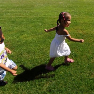 Playing outside with felt masks